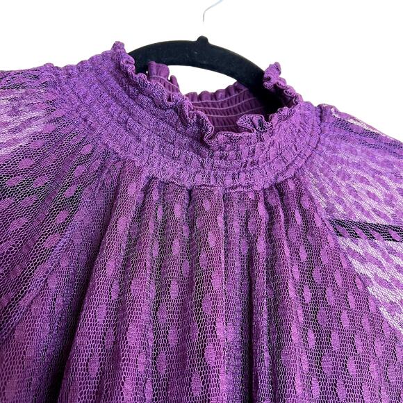 Nina Leonard Chiffon Kjole Trapeze Shift Dress Women Large Purple Lace Coquette - Picture 12 of 16